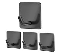 Vista Ganchos Adhesivos de Pared, Ganchos Autoadhesivos Negro Mate de Acero Inoxidable, Gancho Toallero No Punch Baño Cocina 4 Piezas