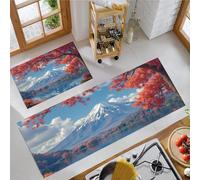 Vista Lago con Hojas Otoñales Monte Fuji Alfombras de Cocina para Piso 2 Piezas, Curación Realista Antideslizantes Juego de Alfombras de Cocina Lavables Antifatiga Alfombra Cómoda - 40x60+40x120cm