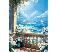 Vista mar margarita Diamond Painting Adultos, 5D Diamond Painting Kits Completo Punto de Cruz Cristal, DIY Pintura de Diamante para Niños, Manualidades Adultos Pintura Diamante Decor 25x35cm s-112