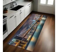 Vista Nocturna De La Ciudad Alfombra de Cocina Puente de Brooklyn 50 x 80 cm Antideslizante y Lavable, Tapetes para Cocina, Pasillo, Comedor y Entrada