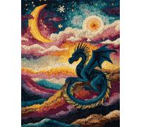 Vista nocturna estrellada de ensueño DIY Kit Gancho De Pestillo,Dragón animal,Kit De Alfombra Con Gancho De Pestillo,juego de 3D Latch Hook Manualidades Alfombra,Artesanía Bordado Tapiz,80x160cm