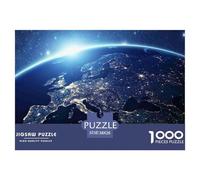 Vista Nocturna Europa Puzzle de 1000 Piezas Puzzle para Adultos Papel Tierra Desde el Espacio Relajación Hogar 38x26cm/1000pcs