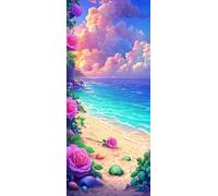 Vista Sul Mare Dipingere con i Numeri Adulti, Misura XXL 30x90cm,Fiori Di Rosa Paint by Numbers Kit Principianti Con 3 Penne, Kit Fai Da Te, Hobby Creativi Adulti Decorazioni, (Senza Cornice) P0M-590