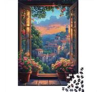 Vista Ventana Pueblo Montañés Rural Puzzle de 1000 Piezas Papel para Adultos Paisaje al Atardecer Juego de Puzzle 1000 Piezas Relajación Familia Decoración Regalo 70x50cm/1000pcs