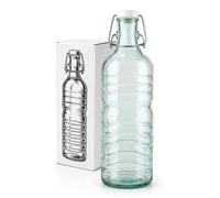 Viste-lo Botella Cristal Vidrio Reciclado Con Tapón Hermético Amarre Metálico Ecológica Resistente Para Agua Zumo Bebidas Frías Uso Diario Lavavajillas Oficina Hogar Cocina Exterior (RALLADA)