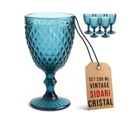 Viste-lo Set 6 Copas Sidari Cristal Azul Vintage 280ml Diseño Retro Elegante Vidrio Tallado Resistente para Agua Vino Decoración de Mesa Eventos Especiales Hogar Regalo (AZUL)