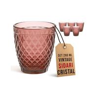 Viste-lo Set 6 Copas Sidari Cristal Azul Vintage 280ml Diseño Retro Elegante Vidrio Tallado Resistente para Agua Vino Decoración de Mesa Eventos Especiales Hogar Regalo (VASO ROJO)