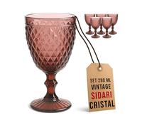 Viste-lo Set 6 Copas Sidari Cristal Azul Vintage 280ml Diseño Retro Elegante Vidrio Tallado Resistente para Agua Vino Decoración de Mesa Eventos Especiales Hogar Regalo (ROJO)