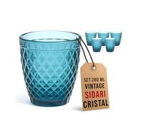 Viste-lo Set 6 Vasos Cristal Morado Vintage 270ml Estilo Retro Diseño Grabado Vidrio Grueso para Agua Refrescos Cócteles Decoración Mesa Reutilizable Elegante Sofisticado Durable Lavable Resistente