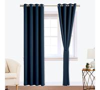 Viste tu hogar Cortinas Opacas Reversibles con Sujeción Magnética, Pack 2 Piezas Térmicas Aislantes de Frío y Calor para Salón y Dormitorio Moderno, Poliéster Suave Antirrugas, 140x175cm, Azul Marino