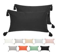 Viste tu hogar Pack 2 Cojín Decoración 100% Algodón con Borlas, Cremallera Oculta, Tejido Suave y Transpirable, Estilo Bohemio Chic para Salón, Dormitorio o Terraza, Negro, 30X50CM