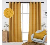Viste tu hogar Pack 2 Cortinas Jacquard 150x260cm + 2 Cojines Rectangulares 30x50cm, Decoración Coordinada, Confort, Ideal para Salón de Otoño y Invierno, Color Mostaza