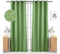 Viste tu hogar Pack 2 Cortinas Jacquard con Estampado de Hojas, Decoración Premium, Ideal para Salón de Otoño e Invierno, 150x260cm, Color Verde