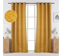 Viste tu hogar Pack 2 Cortinas Jacquard con Estampado de Hojas, Decoración Premium, Ideal para Salón de Otoño e Invierno, 150x260cm, Color Mostaza
