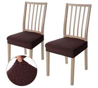 Viste tu hogar Pack 2 Funda Silla Comedor de 45 a 55 CM, Sin Respalda, 100% Poliéster, Impermeable, Fácil de Instalar y Limpiar, Cuadro, Café