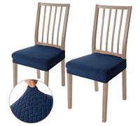 Viste tu hogar Pack 2 Funda Silla Comedor de 45 a 55 CM, Sin Respalda, 100% Poliéster, Impermeable, Fácil de Instalar y Limpiar, Cuadro, Azul Marino