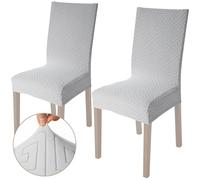 Viste tu hogar Pack 2 Funda Silla Comedor y Hogar de 45 a 55 CM, 100% Poliéster, Elástica, Fácil de Instalar y Limpiar, Diseño Laberinto, Gris Claro