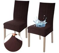 Viste tu hogar Pack 2 Funda Silla con RespaldaComedor y Hogar de 45 a 55 CM, 100% Poliéster, Impermeable, Fácil de Instalar y Limpiar, Diseño Jacquard, Café
