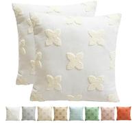 Viste tu hogar Pack 2 Fundas de Cojín, 70% Algodón y 30% Poliéster, Tejido Suave y Denso con Bordado Artesanal, Cremallera Oculta, Estilo Moderno para Sofá, Cama o Salón, Blanco, 45x45 cm