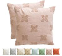 Viste tu hogar Pack 2 Fundas de Cojín, 70% Algodón y 30% Poliéster, Tejido Suave y Denso con Bordado Artesanal, Cremallera Oculta, Estilo Moderno para Sofá, Cama o Salón, Rosa, 45x45 cm