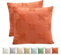 Viste tu hogar Pack 2 Fundas de Cojín, 70% Algodón y 30% Poliéster, Tejido Suave y Denso con Bordado Artesanal, Cremallera Oculta, Estilo Moderno para Sofá, Cama o Salón, Teja, 45x45 cm