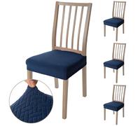 Viste tu hogar Pack 4 Funda Silla Comedor de 45 a 55 CM, Sin Respalda, 100% Poliéster, Impermeable, Fácil de Instalar y Limpiar, Cuadro, Azul Marino