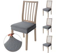 Viste tu hogar Pack 4 Funda Silla Comedor de 45 a 55 CM, Sin Respalda, 100% Poliéster, Impermeable, Fácil de Instalar y Limpiar, Cuadro, Gris