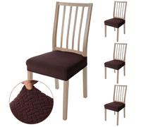 Viste tu hogar Pack 4 Funda Silla Comedor de 45 a 55 CM, Sin Respalda, 100% Poliéster, Impermeable, Fácil de Instalar y Limpiar, Cuadro, Café
