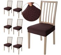 Viste tu hogar Pack 6 Funda Silla Comedor de 45 a 55 CM, Sin Respalda, 100% Poliéster, Impermeable, Fácil de Instalar y Limpiar, Cuadro, Café