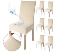 Viste tu hogar Pack 6 Funda Silla con RespaldaComedor y Hogar de 45 a 55 CM, 100% Poliéster, Impermeable, Fácil de Instalar y Limpiar, Diseño Jacquard, Beige