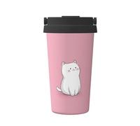Vístete como una bonita taza de café aislada con estampado de gatito, taza de acero inoxidable, perfecta para viajes, cafetería, oficina y uso doméstico