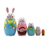 Vistnale Easter Bunny Dolls|Muñecas Rusas Matryoshka 5 unids/Set Lindo Conejo de Madera Conjunto de anidación Conejo de Pascua Zanahoria muñeca Rusa de anidación Juguete