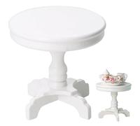 Vistnale Mesa de casa de muñecas a Escala 1:12, Mesa Redonda Realista en Miniatura, Divertidos Muebles de casa de muñecas con Pedestal, Muebles de de de Madera para decoración, Blanco |