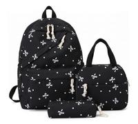 Vistnale Mochilas casuales | Juego de mochila con lazo de 3 piezas para niñas, lindas mochilas con bolso de mano y estuche para lápices, negro