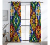 Vistoso 100% Cortinas Opacas con Ojales, Retro Estampado Floral Cuadros Impresión Antiarrugas Cortinas Térmicas Durable, 117 An x 138 Al cm (2Paneles) para Dormitorio Salon