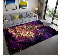Vistoso Cielo Estrellado Mandala Alfombra Grande Sala de Estar Alfombra de Piso Flores Geométricas Vintage Estilo Europeo Alfombra de Dormitorio de Niña Baño Felpudo Yoga Mat (Púrpura,140x200 cm)