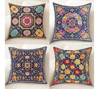 Vistoso Funda Almohada Impermeable Juego de 4, Lino Pillow Case Bohemia Funda Almohada 65 x 65 cm, Doble Cara Impresión Cushion Covers con Cremallera Invisible para Decoracion Hogar -bby25011A9