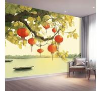 Vistoso Moderno Carta da Parati no autoadhesivo, patrón Acuarela Lago del Oeste Ramas Faroles, ideal para decoración de interiores, pared de salón dormitorio o estudio 200 x 140 cm