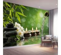 Vistoso Moderno Carta da Parati no autoadhesivo, patrón Estilo zen Bambú Vela Orquídea, ideal para decoración de interiores, pared de salón dormitorio o estudio 300 x 210 cm