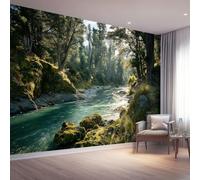 Vistoso Moderno Carta da Parati no autoadhesivo, patrón Paisaje forestal Río Musgo, ideal para decoración de interiores, pared de salón dormitorio o estudio 300 x 210 cm