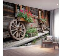 Vistoso Moderno Carta da Parati no autoadhesivo, patrón Pastoral Casa de madera Floral Textura, ideal para decoración de interiores, pared de salón dormitorio o estudio 250 x 175 cm