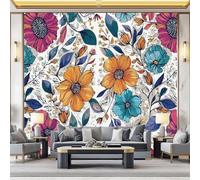 Vistoso Moderno Carta da Parati no autoadhesivo, patrón Plantas tropicales Flores Flamencos, ideal para decoración de interiores, pared de salón dormitorio o estudio 350 x 256 cm