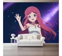 Vistoso Papel pintado - Estilo Anime Chica Linda Cielo Estrellado Mural de pared - Murales de pared para oficina, sala de estar dormitorio sofá fondo de TV, póster mural grande - 300 x 210 cm
