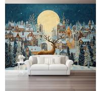 Vistoso Papel pintado - Fantasía Pueblo Alce Luna Mural de pared - Murales de pared para oficina, sala de estar dormitorio sofá fondo de TV, póster mural grande - 300 x 210 cm