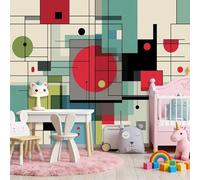 Vistoso Papel pintado panorámico no tejido 250 x 175 cm Tamaño personalizado, póster mural gigante 3D, Minimalismo Retro Geométrico para sala de estar dormitorio o restaurante