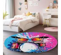 Vistoso Redonda Tapetes 180 cm, Dibujos Animados Música Batería Antideslizante Lavable Lavadora Redondo Pelo Corto Suave Carpet para Sala Comedor Habitacion Estudio