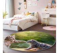 Vistoso Redonda Tapetes 90 cm, Animales Lindos Tigres Gatos Antideslizante Lavable Lavadora Redondo Pelo Corto Suave Carpet para Sala Comedor Habitacion Estudio