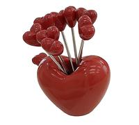 Vistreck Bonito Juego de Tenedores para Frutas de Acero Inoxidable con Soporte, 5 uds., Palillos Multiusos para Frutas, Postres y Más (Corazón)