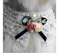 Vistreck Collar Ajustable para con Pajarita y Diseño de Flores de Perlas, Ropa para el Cuello Cómoda y Elegante Perros Pequeños Medianos