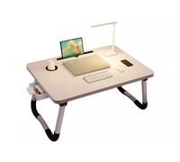 Vistreck Escritorio Ajustable para Computadora Portátil - Bandeja Portátil Plegable con Portavasos y Cajón para Leer, Escribir y Comer - Ideal Uso en sofá o Piso - Blanco